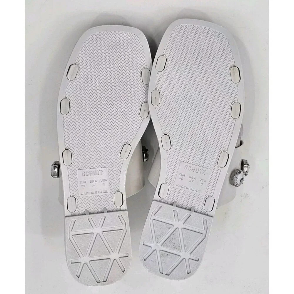 Schutz Lizzie White Jelly Crystal Embellished Flat Slide Sandal Size EU 39 US 9 - Picture 5 of 7